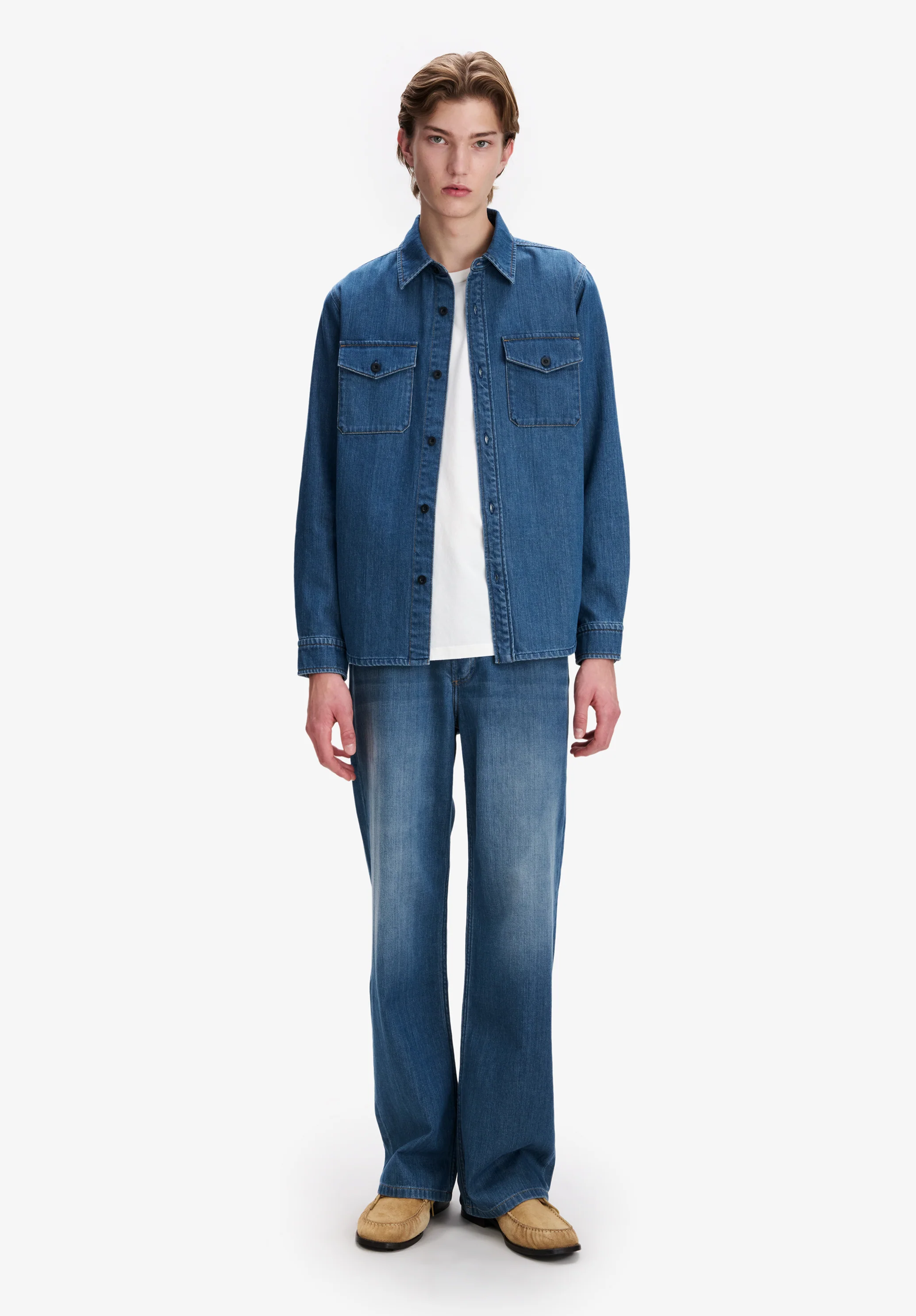 Faded Denim Overshirt With Pockets
