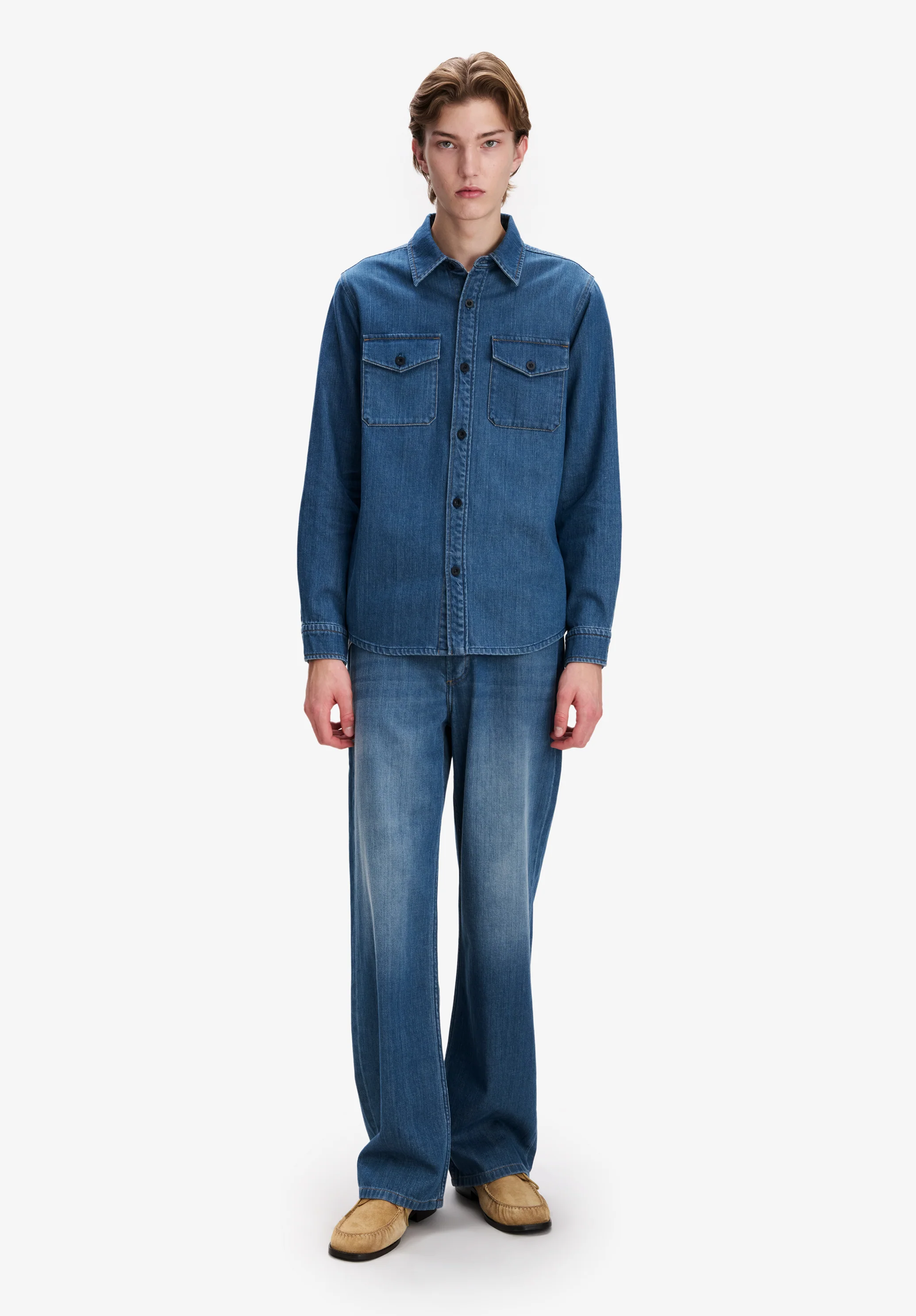 Faded Denim Overshirt With Pockets