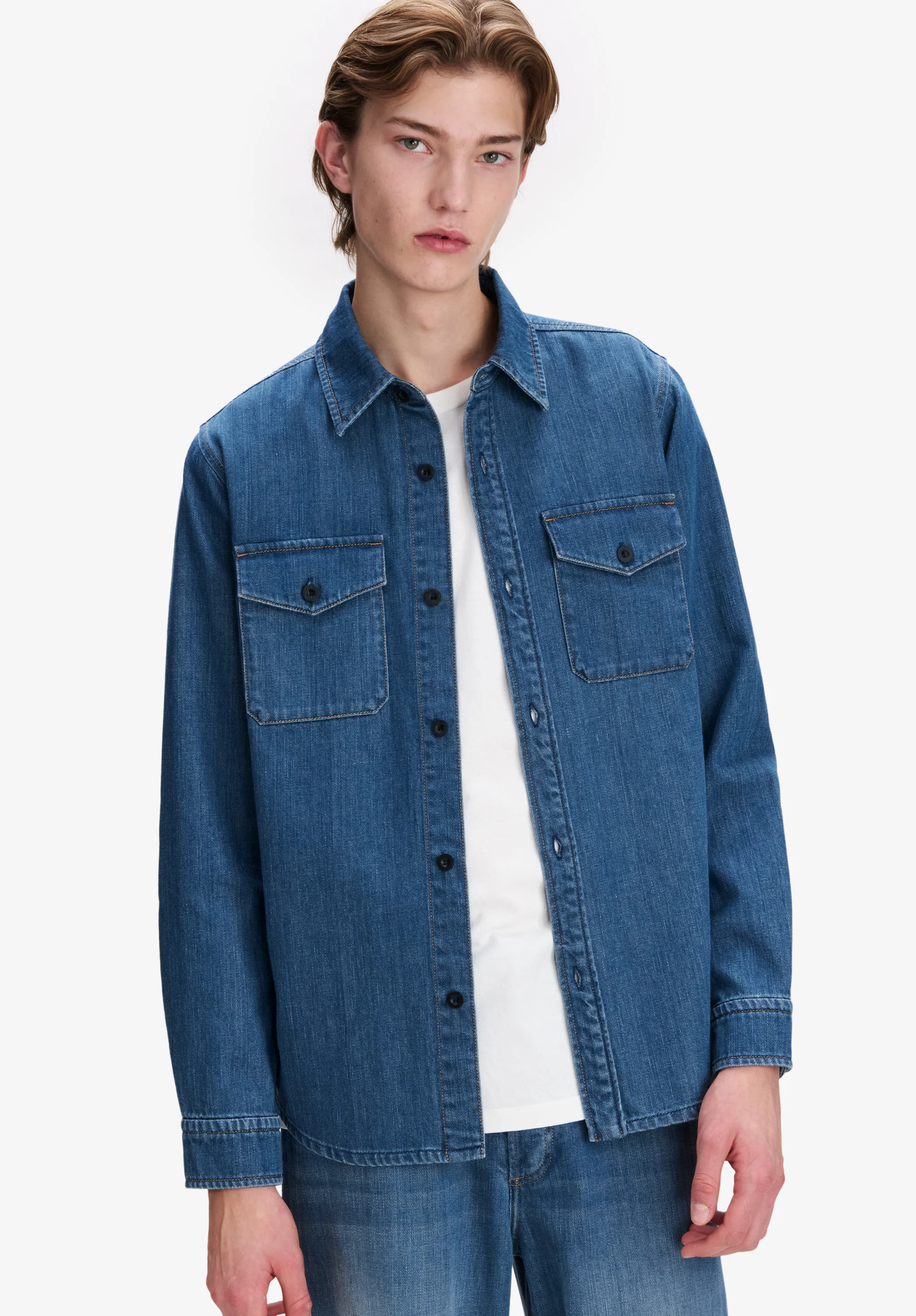 Faded Denim Overshirt With Pockets