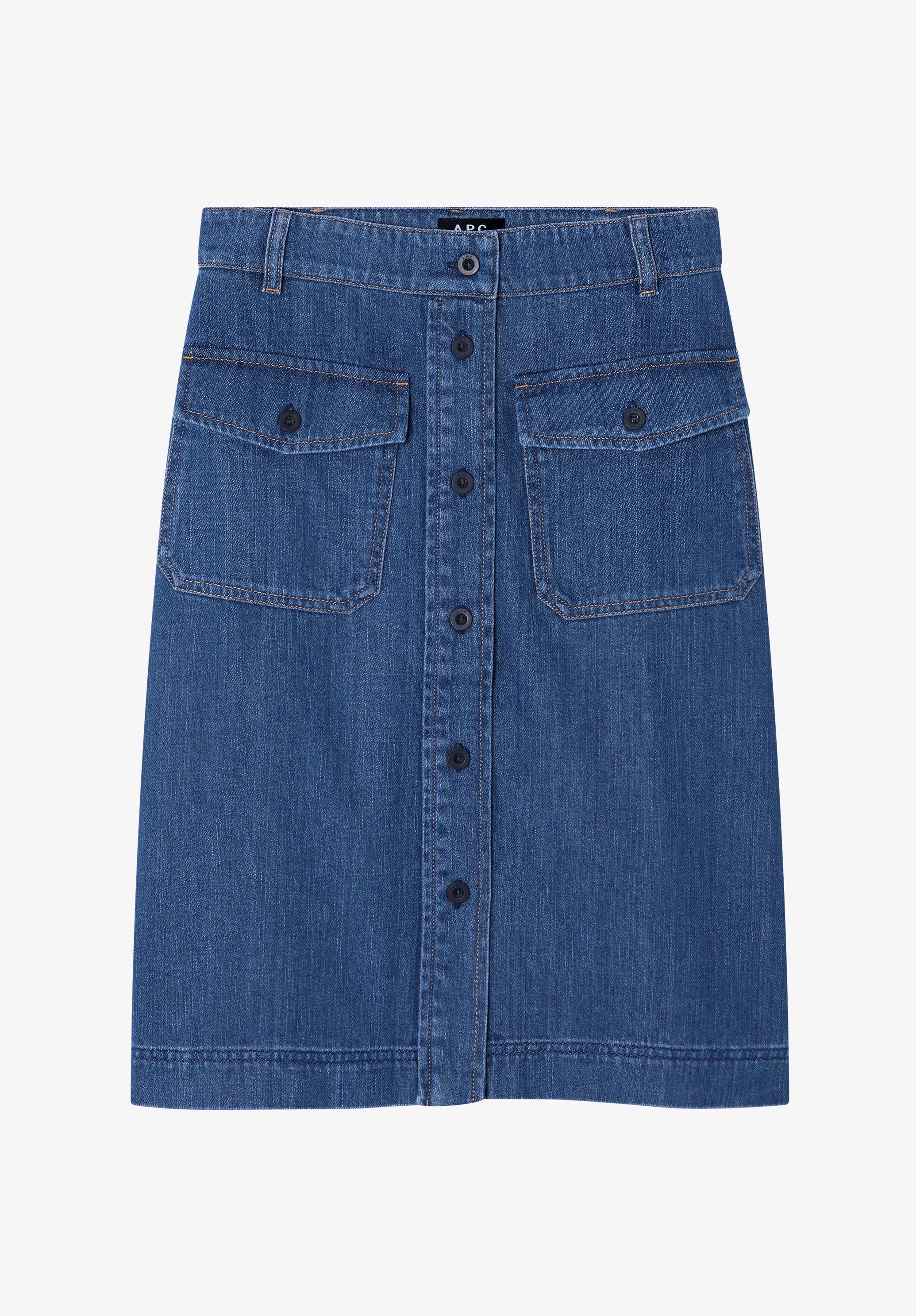 Faded Denim Skirt With Pockets