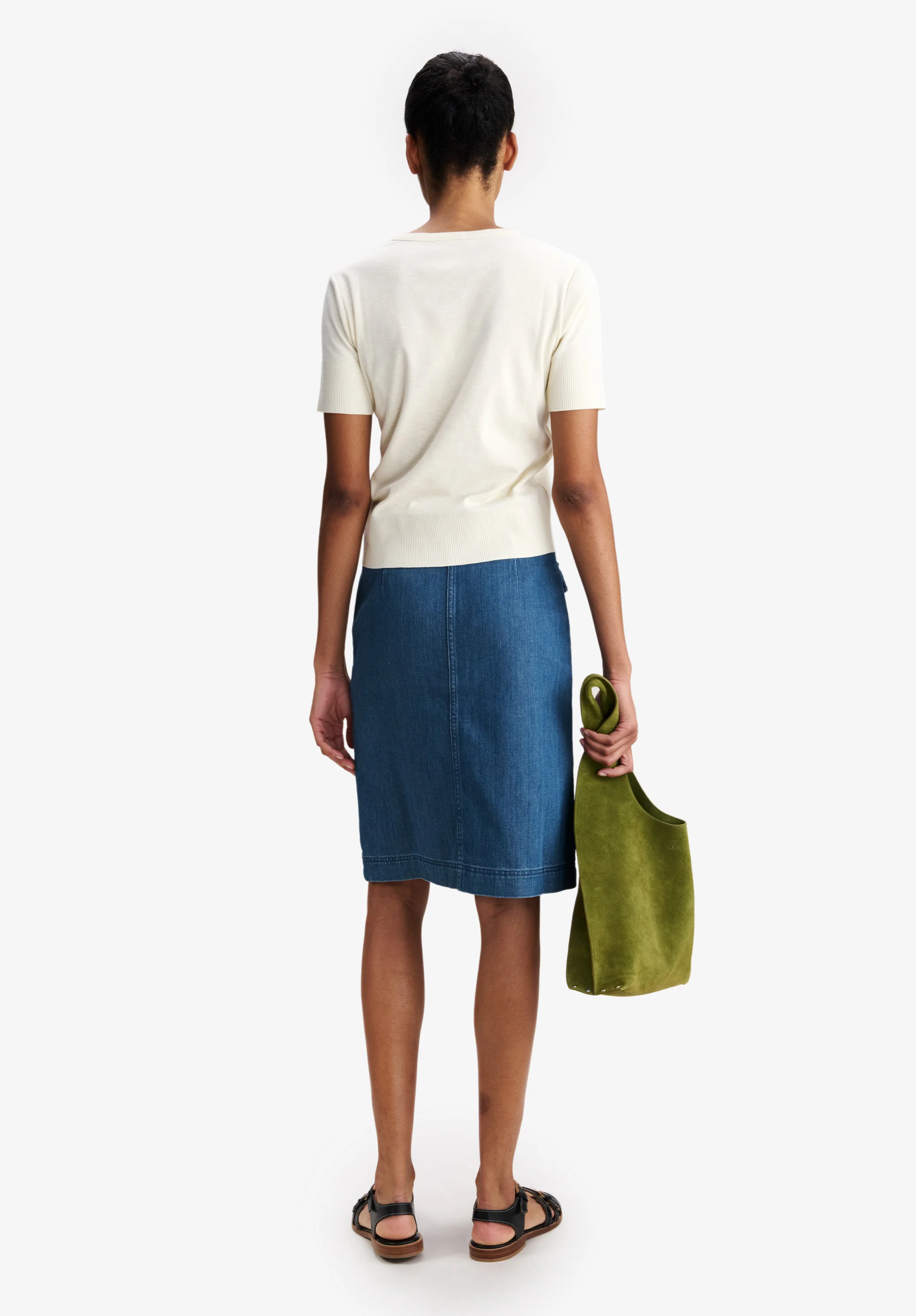 Faded Denim Skirt With Pockets