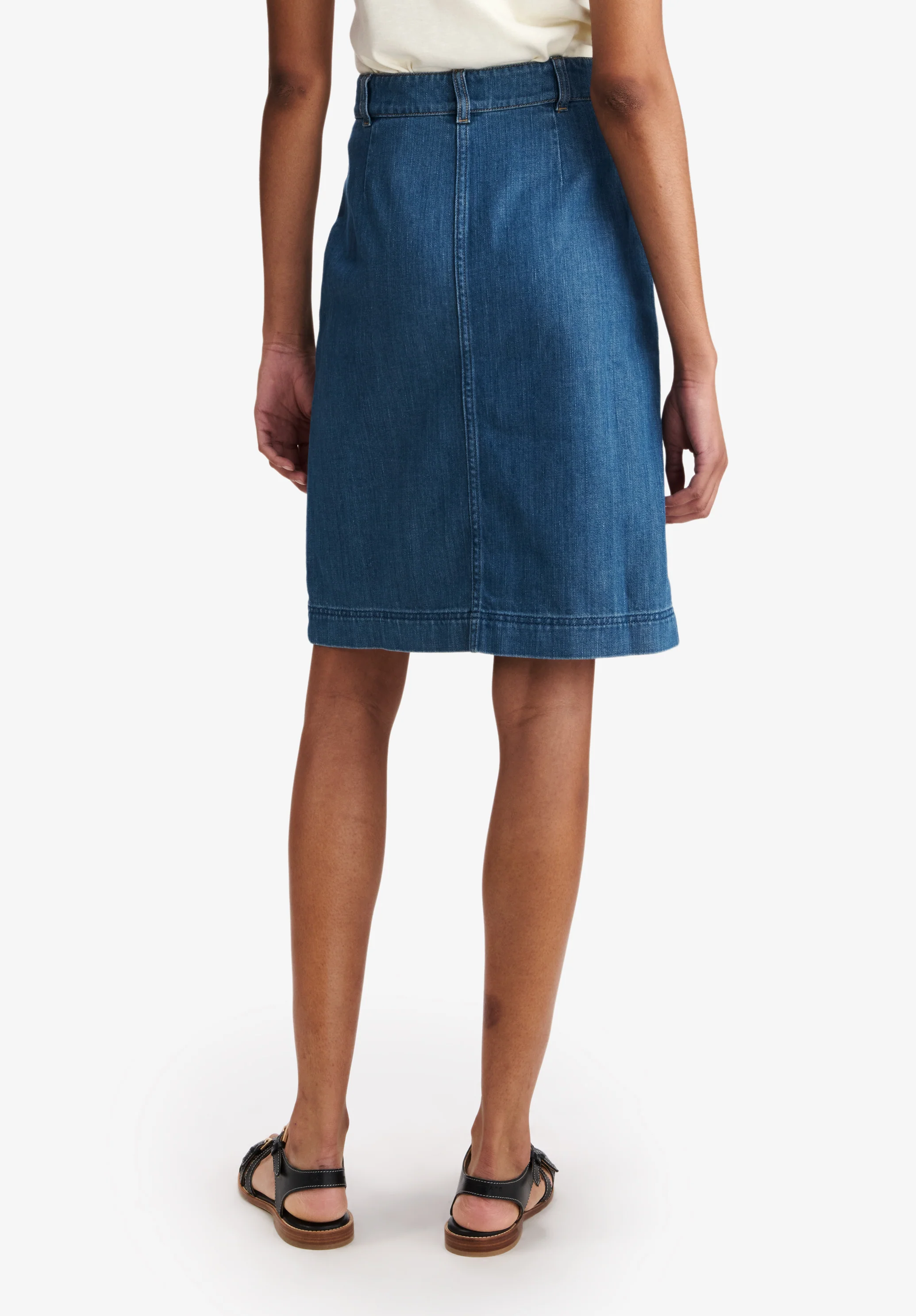Faded Denim Skirt With Pockets