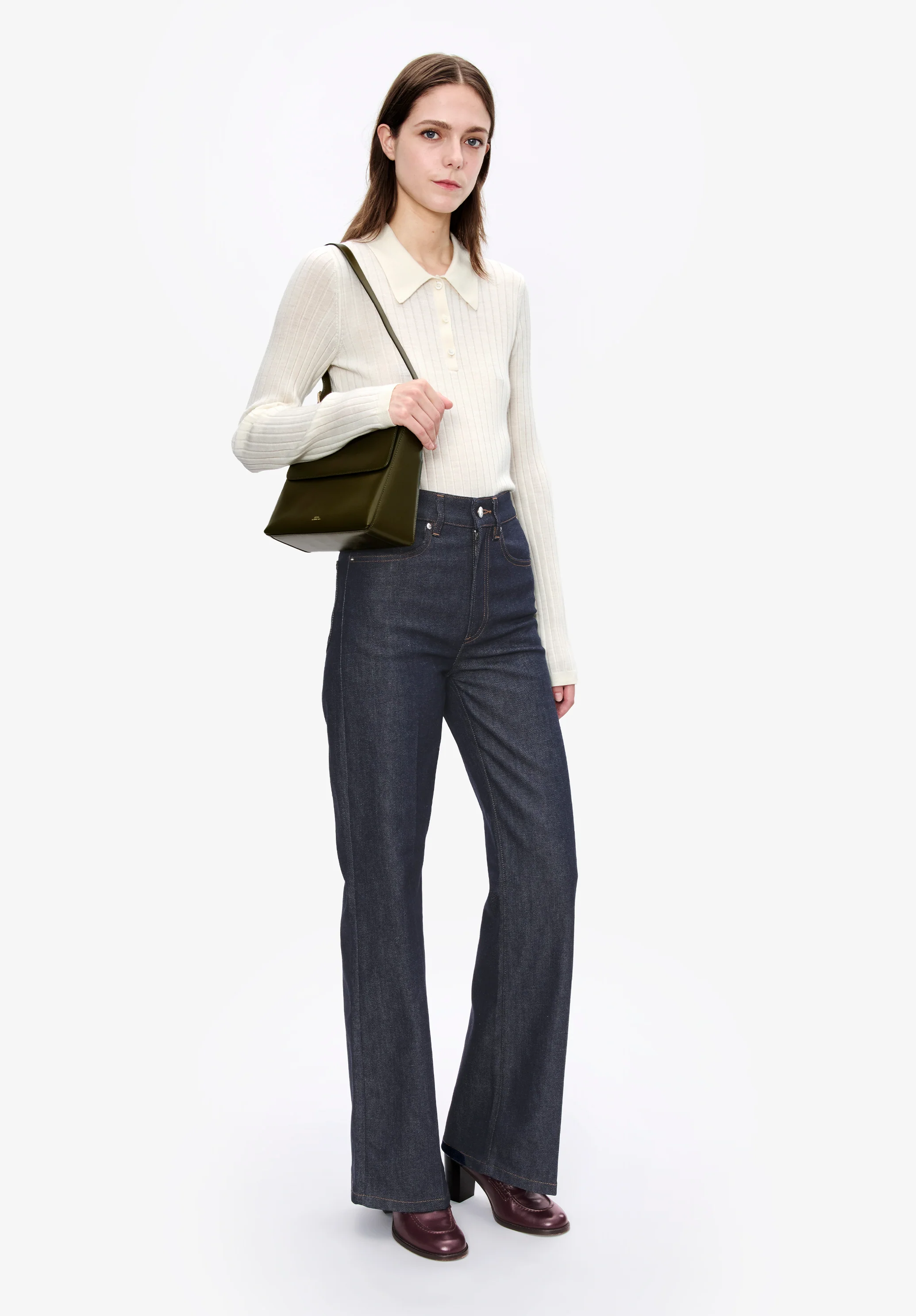 Narrow-rib sweater with polo shirt collar