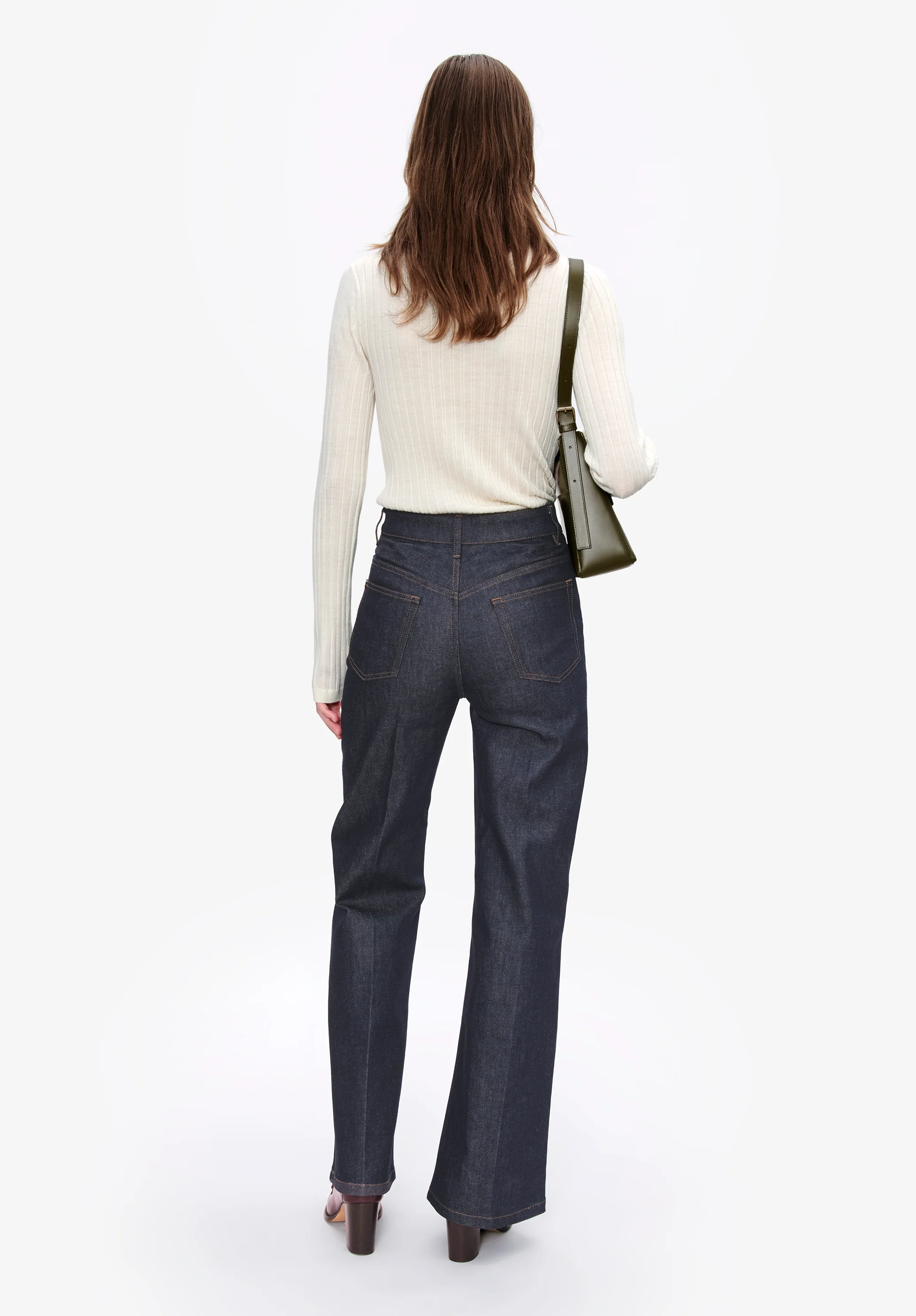 Narrow-rib sweater with polo shirt collar