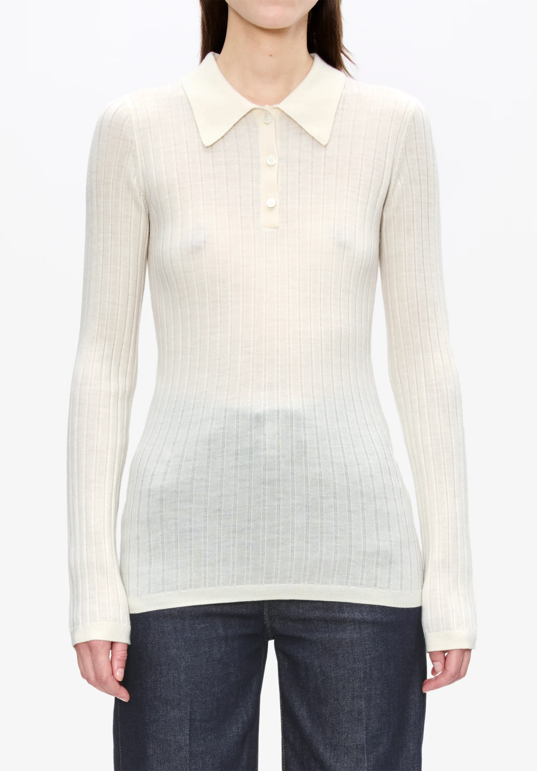 Narrow-rib sweater with polo shirt collar