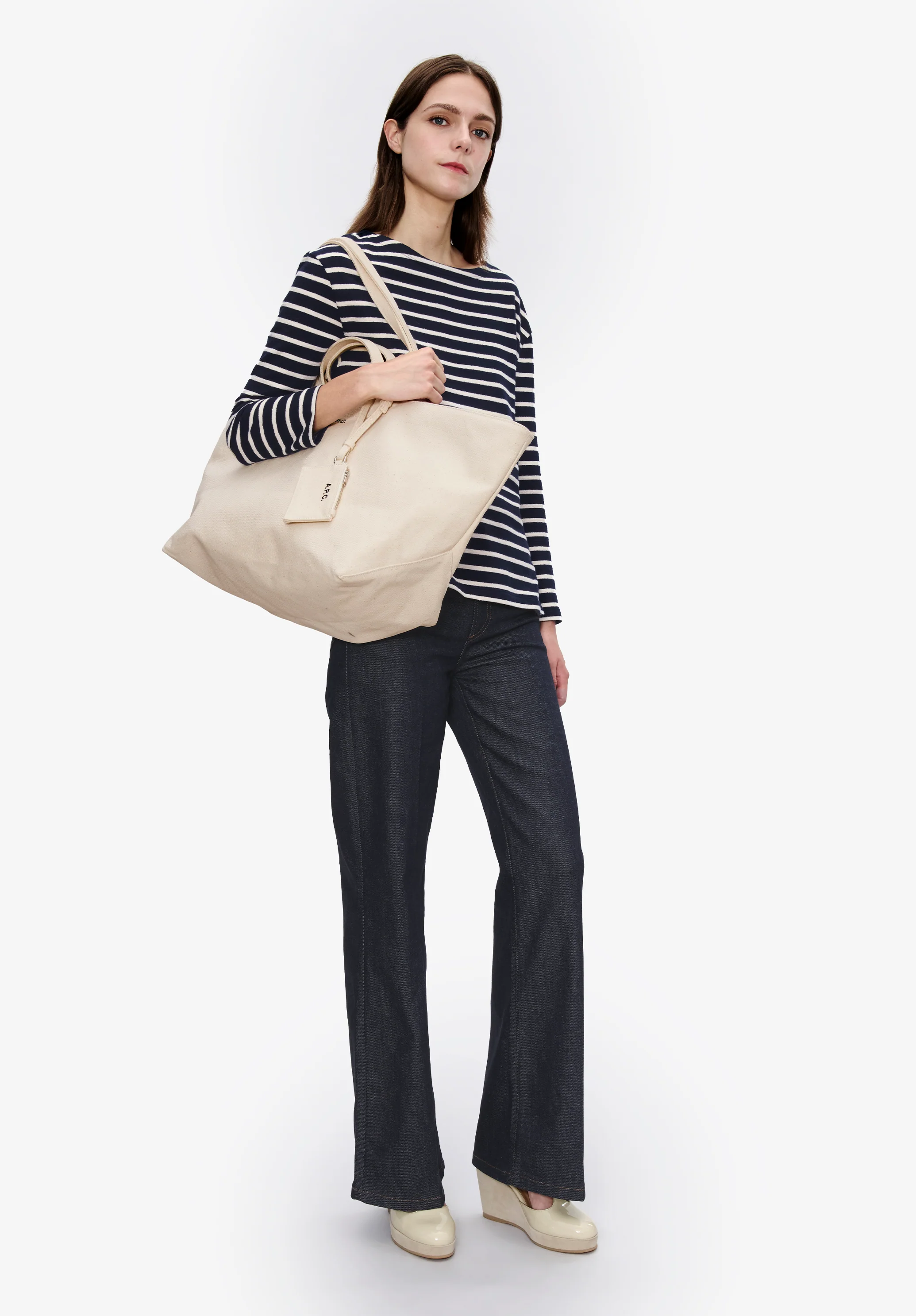 Striped top with three-quarter sleeves
