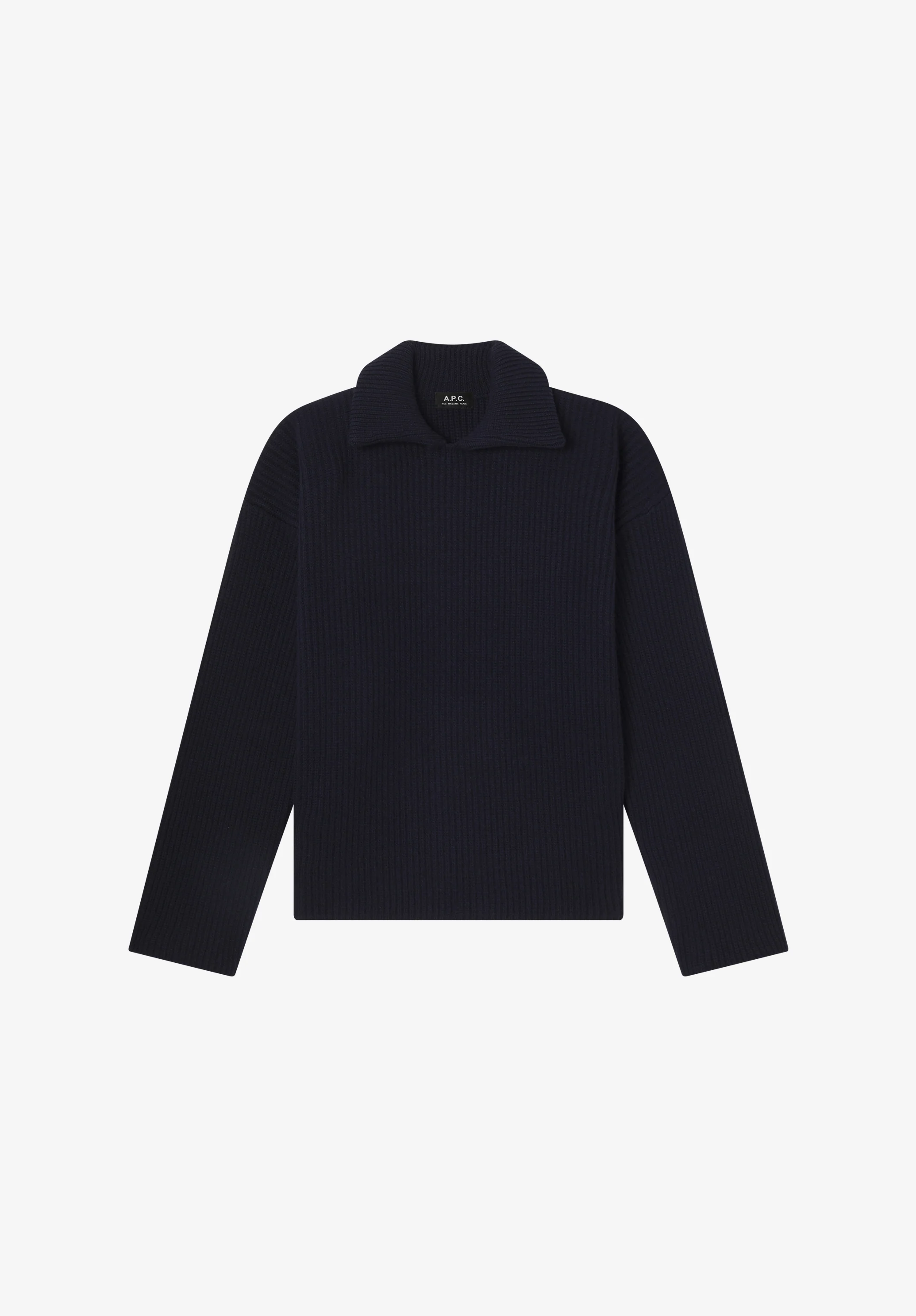 Wide-rib sweater with spread collar