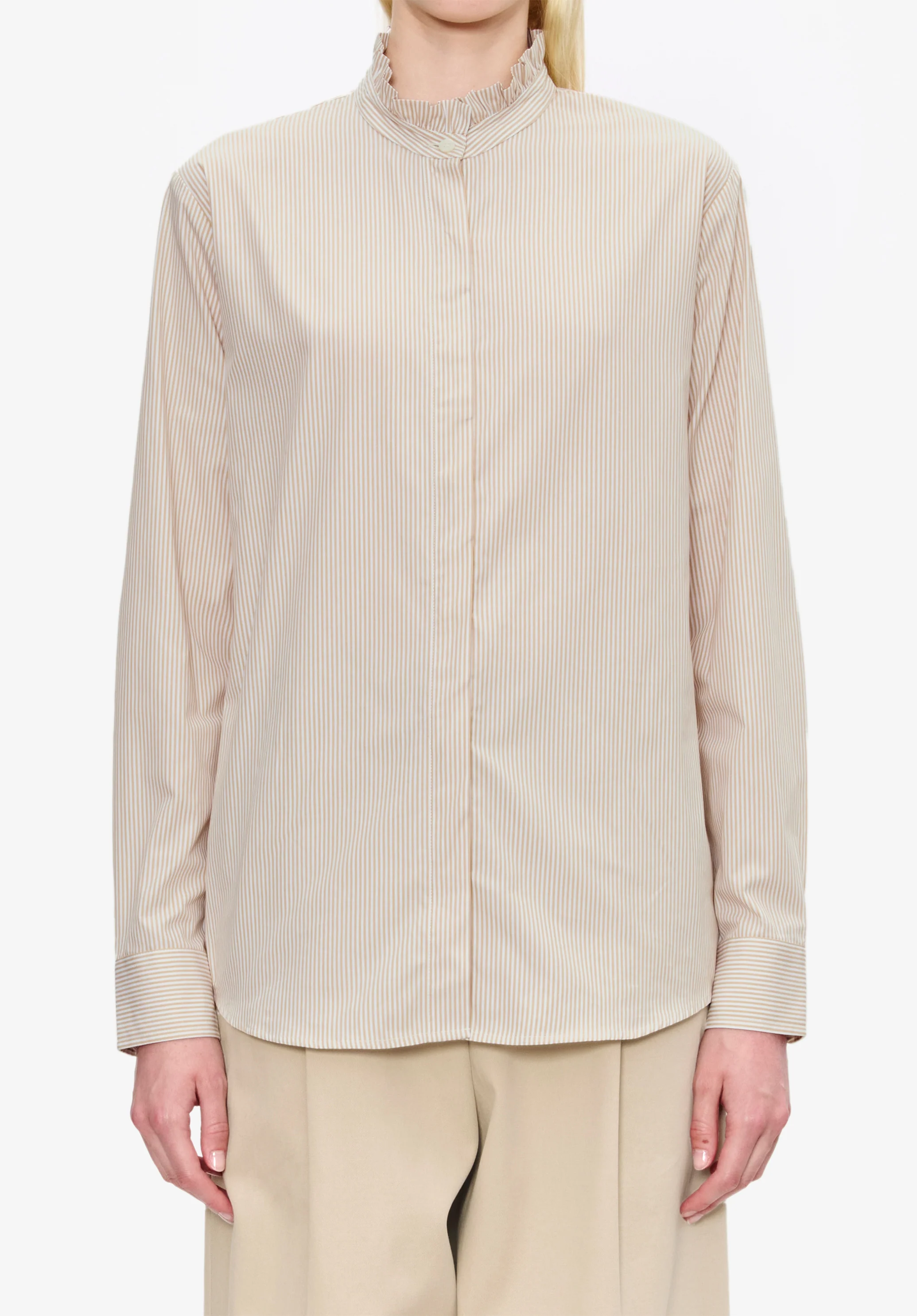 Striped blouse with ruffled collar