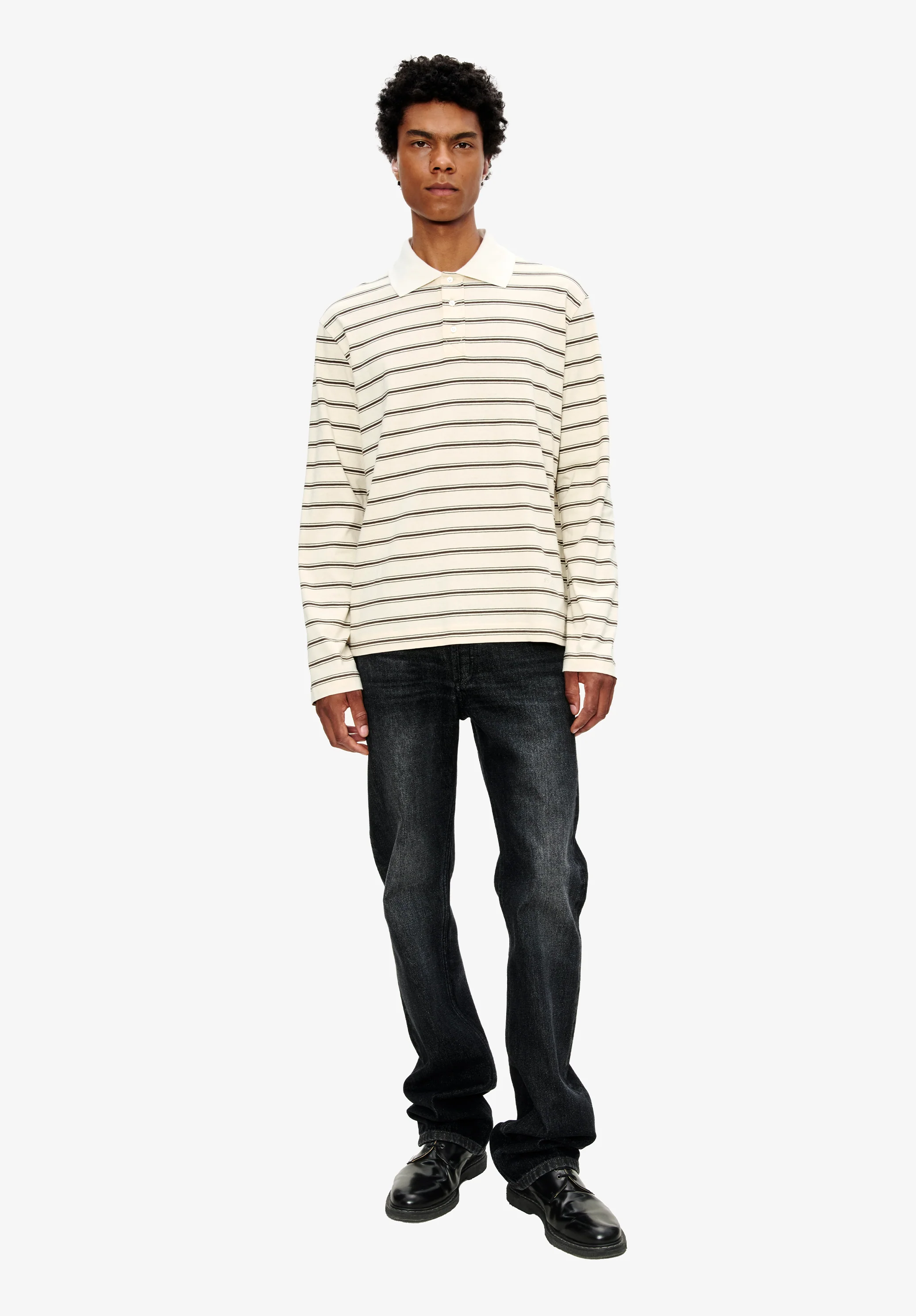 Long-sleeve striped polo shirt