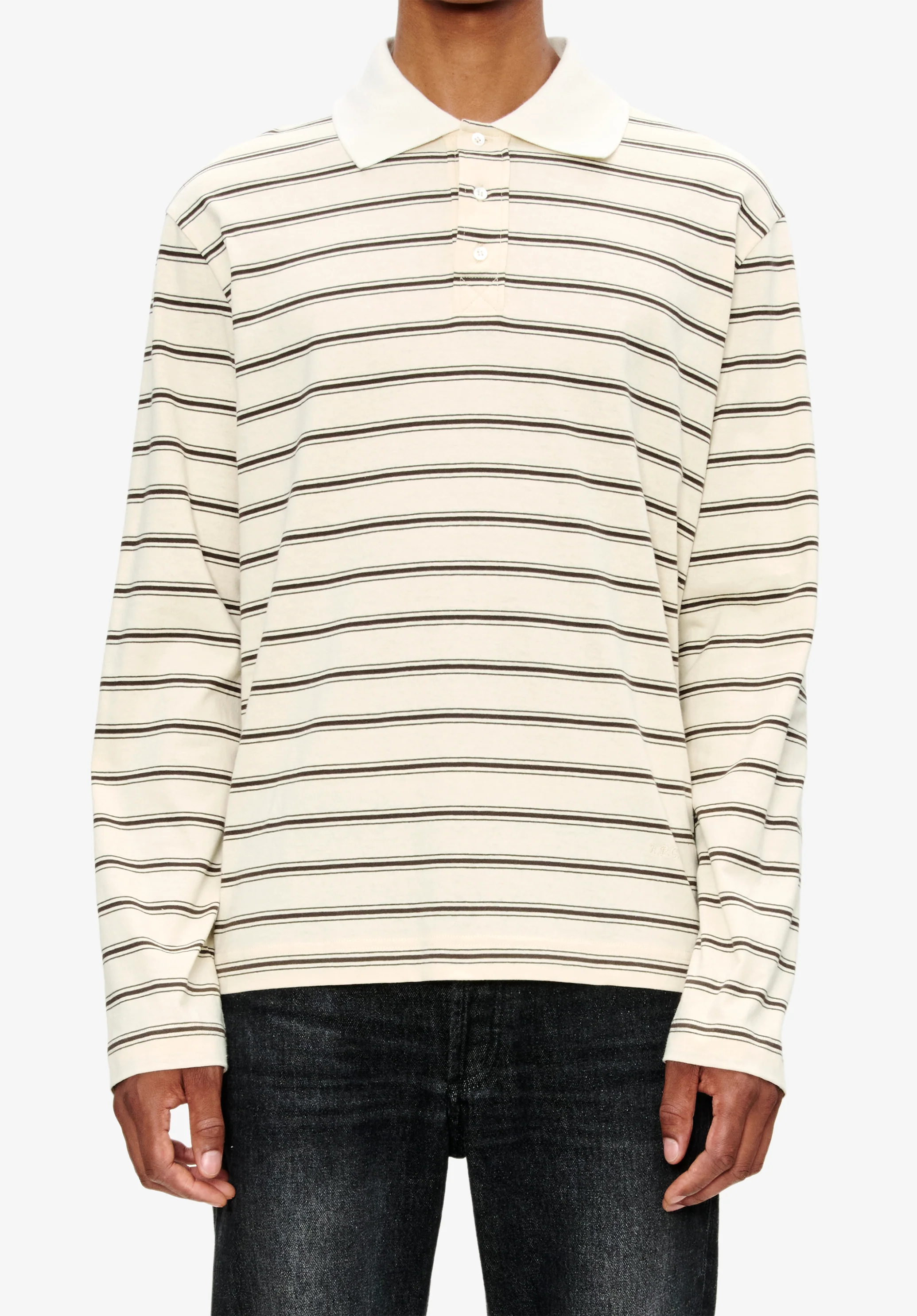 Long-sleeve striped polo shirt
