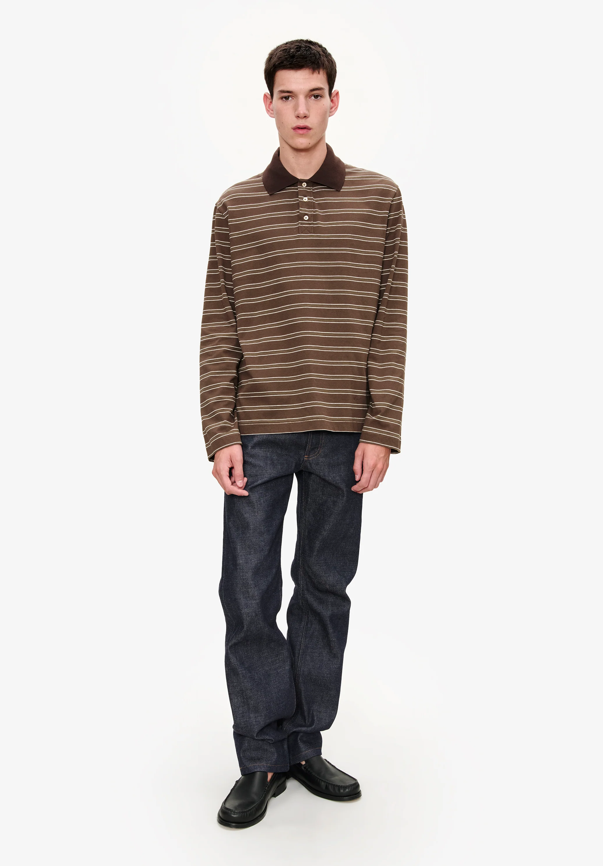 Long-sleeve striped polo shirt